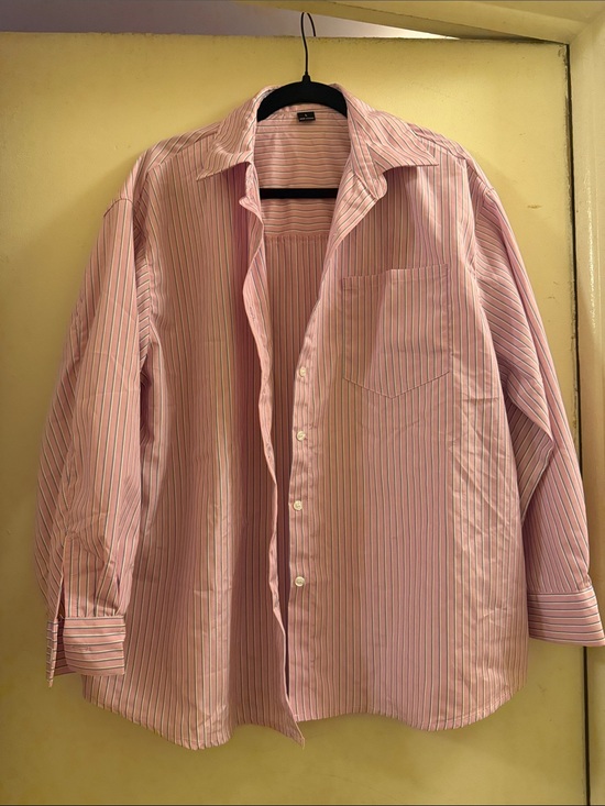 SHEIN Other - Women’s Oversized Pink and Blue Striped Dress Shirt - Classic Button-Up